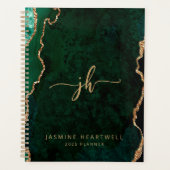 Monogram Emerald Green Gold Agate 2025 Planer (Vorderseite)