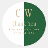 Monogram Emerald Green Gold Gastgeschenk Hochzeit  Runder Aufkleber (Vorderseite)