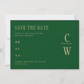 Monogram Emerald Green Gold Save the Date (Vorderseite)