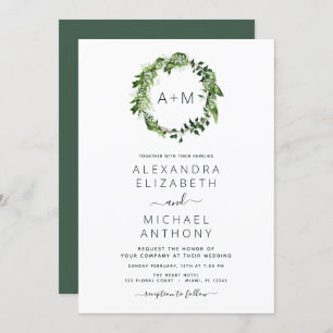 Monogram Emerald Green Greenerity Wedding Einladung