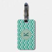 Monogram Emerald Green und White Zigzag Muster Gepäckanhänger (Rückseite vertikal)
