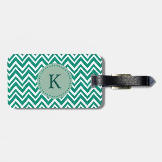 Monogram Emerald Green und White Zigzag Muster Gepäckanhänger (Rückseite horizontal)