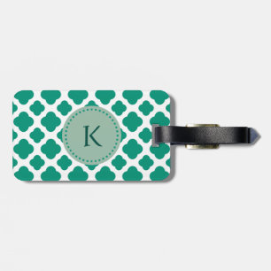 Monogram Emerald Green & White Quatrefoil Muster Gepäckanhänger