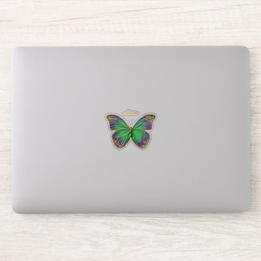 Monogram Emerald Lila Gold Butterfly Aufkleber (Computer)