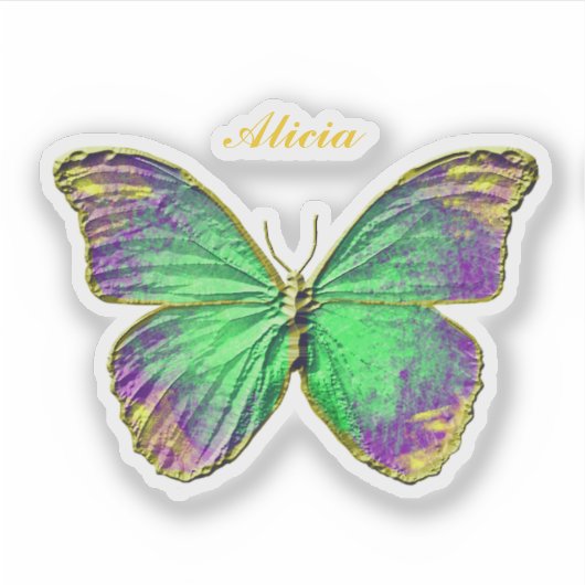 Monogram Emerald Lila Gold Butterfly Aufkleber (Vorderseite)