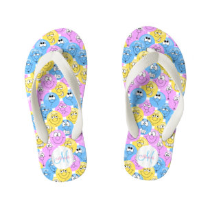 Monogram - Emoji Design Funny Pastel Faces Kinderbadesandalen