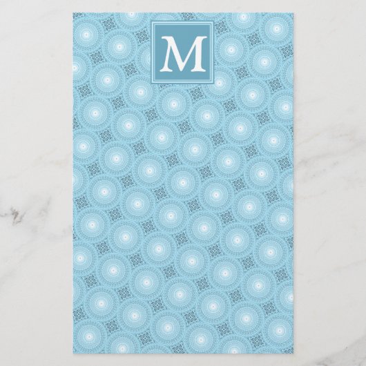 Monogram Engelblau-Kreismuster Briefpapier (Vorderseite)