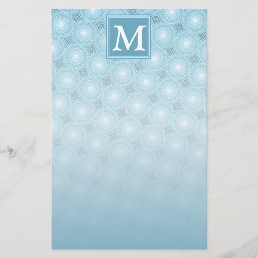 Monogram Engelblau-Kreismuster Briefpapier (Vorderseite)