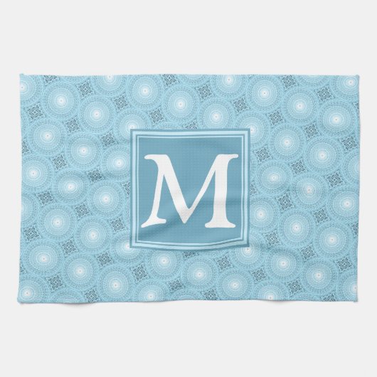 Monogram Engelblau-Kreismuster Geschirrtuch (Horizontal)