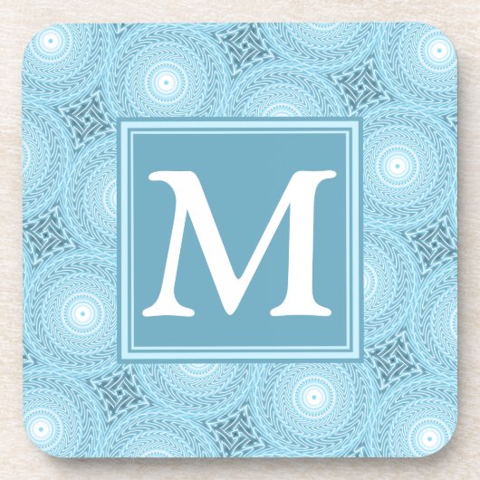 Monogram Engelblau-Kreismuster Getränkeuntersetzer (Vorderseite)