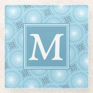 Monogram Engelblau-Kreismuster Glasuntersetzer