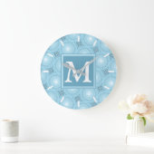 Monogram Engelblau-Kreismuster Große Wanduhr (Zuhause)