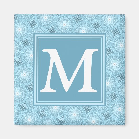 Monogram Engelblau-Kreismuster Magnet (Vorne)