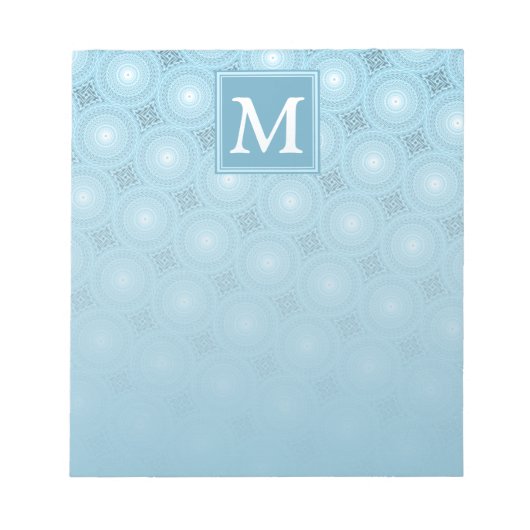 Monogram Engelblau-Kreismuster Notizblock (Vorderseite)