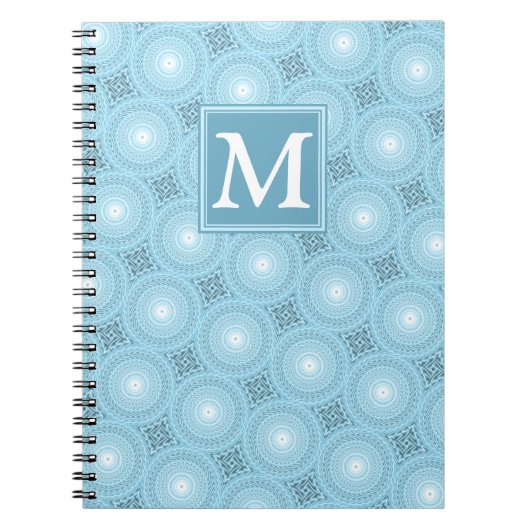 Monogram Engelblau-Kreismuster Notizblock (Vorderseite)