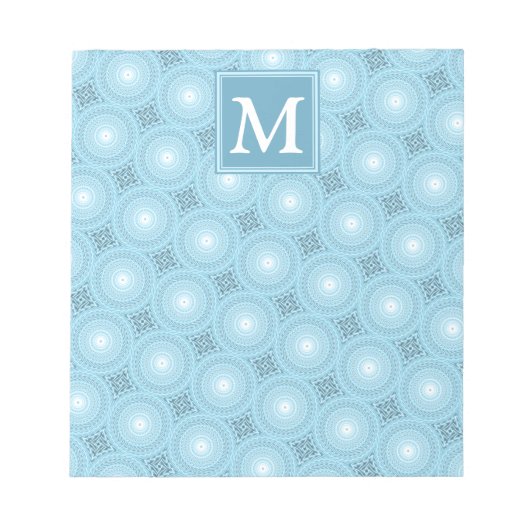 Monogram Engelblau-Kreismuster Notizblock (Vorderseite)
