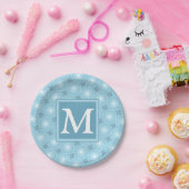 Monogram Engelblau-Kreismuster Pappteller (Party)