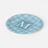 Monogram Engelblau-Kreismuster Pappteller (Schrägansicht)