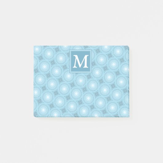 Monogram Engelblau-Kreismuster Post-it Klebezettel (Vorderseite)