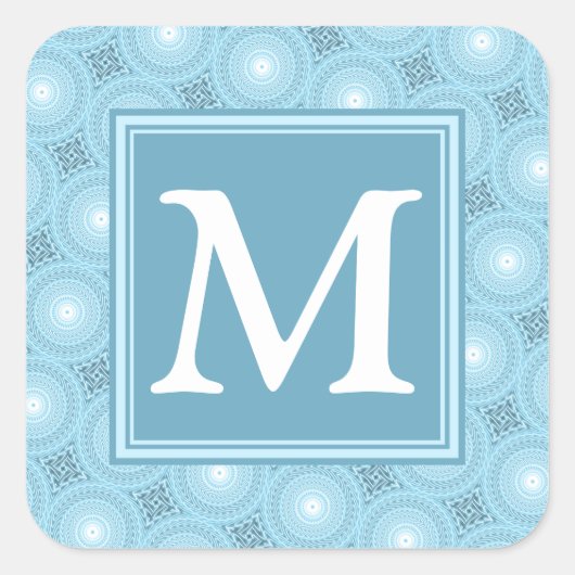 Monogram Engelblau-Kreismuster Quadratischer Aufkleber (Vorderseite)