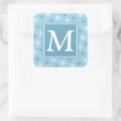 Monogram Engelblau-Kreismuster Quadratischer Aufkleber (Tasche)