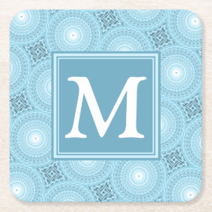 Monogram Engelblau-Kreismuster Rechteckiger Pappuntersetzer
