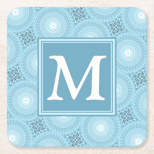 Monogram Engelblau-Kreismuster Rechteckiger Pappuntersetzer (Vorderseite)