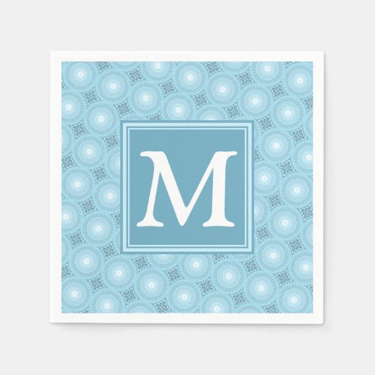 Monogram Engelblau-Kreismuster Serviette (Vorderseite)