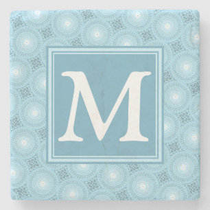 Monogram Engelblau-Kreismuster Steinuntersetzer