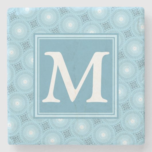 Monogram Engelblau-Kreismuster Steinuntersetzer (Vorderseite)