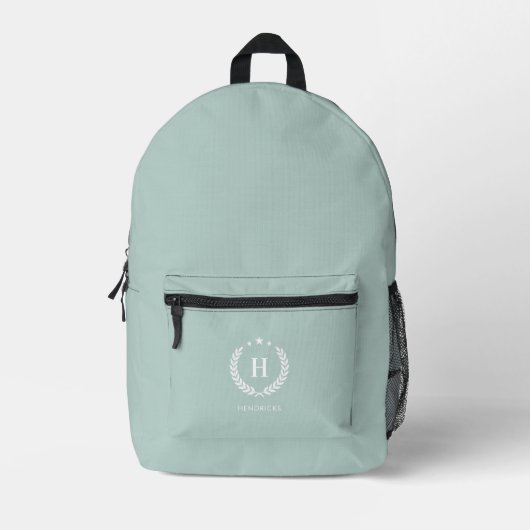 Monogram Enteneigelb Grüner Stylischer Moderner Mi Bedruckter Rucksack (Vorderseite)