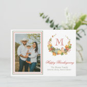 Monogram-Erntedank-Foto Feiertagskarte (Stehend Vorderseite)