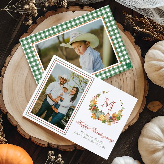 Monogram-Erntedank-Foto Feiertagskarte