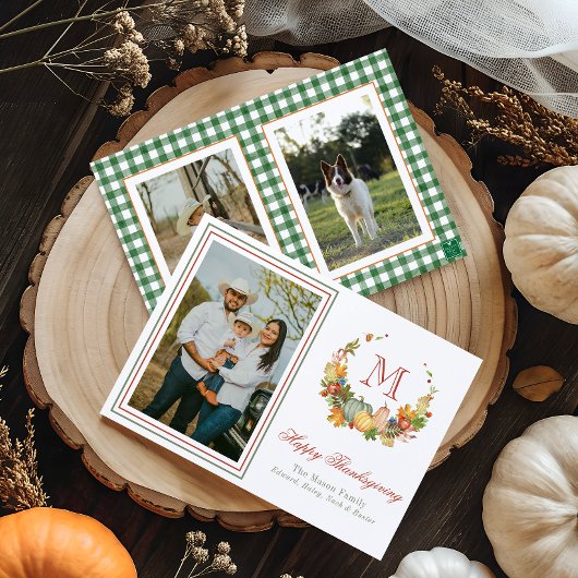 Monogram-Erntedank-Foto Feiertagskarte
