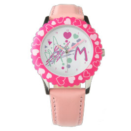 Monogram, erste Girl's Hearts Dots Quadrate Farben Armbanduhr