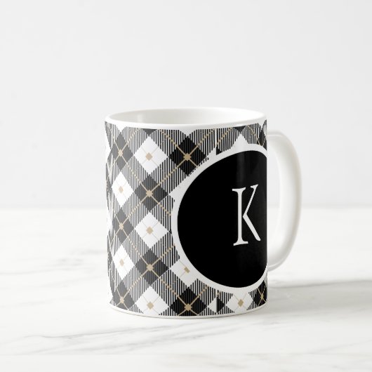 Monogram erste Schwarz-weiße Gold Kariert Coffee T Kaffeetasse (VorderseiteRechts)