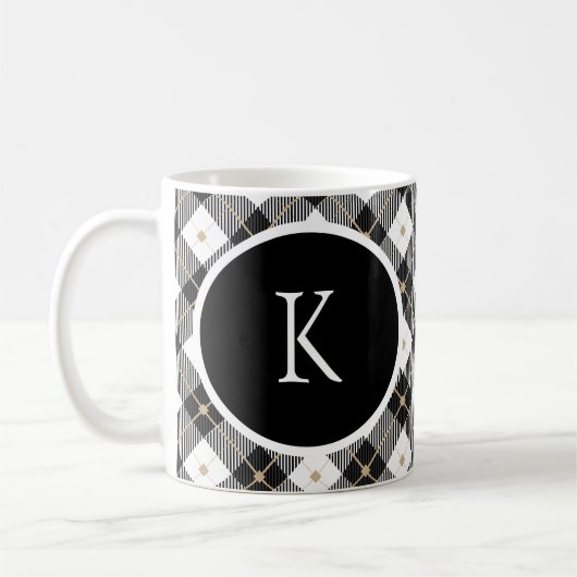 Monogram erste Schwarz-weiße Gold Kariert Coffee T Kaffeetasse (Links)