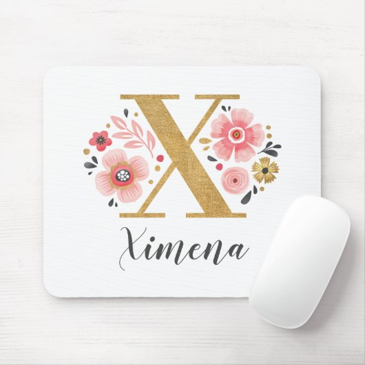 Monogram Erstmaliger rosa Girly Gold Letter Mousepad (Mit Mouse)