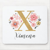 Monogram Erstmaliger rosa Girly Gold Letter Mousepad (Vorne)