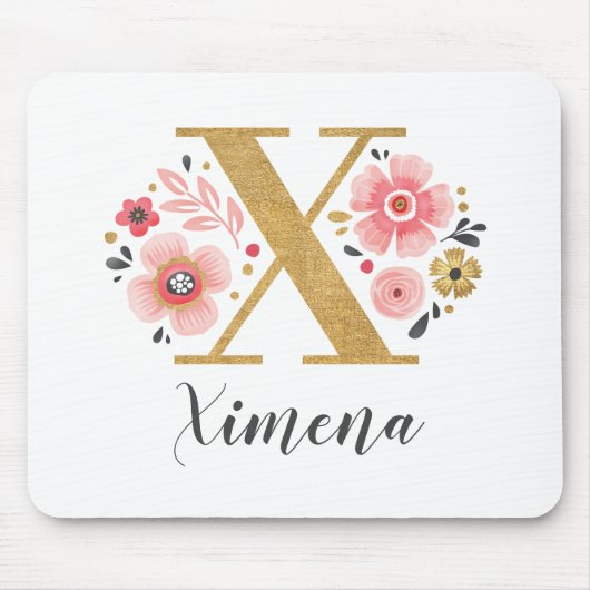 Monogram Erstmaliger rosa Girly Gold Letter Mousepad (Vorne)