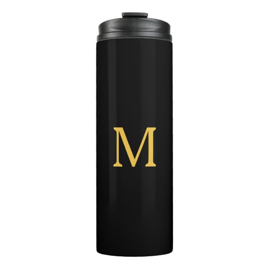 Monogram Erstmaliges Gold Black Individuelle Name- Thermosbecher (Vorderseite)