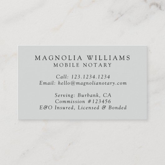 Monogram Eucalyptus Mobile Notary Visitenkarte (Rückseite)