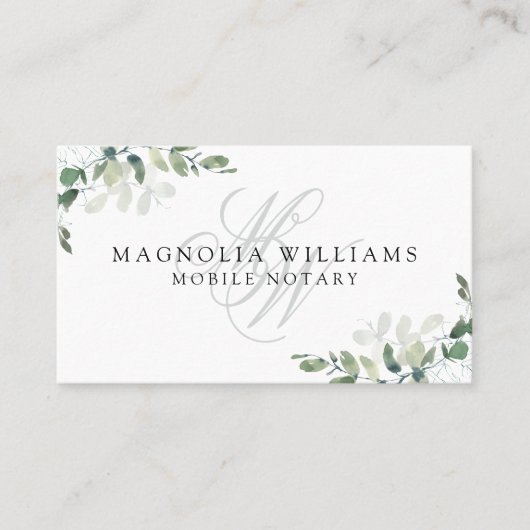 Monogram Eucalyptus Mobile Notary Visitenkarte (Vorderseite)