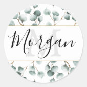 Monogram Eukalyptus Greenery Gefallen Stickers (Vorderseite)