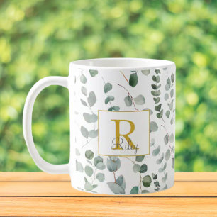 Monogram-Eukalyptus-Muster Kaffeetasse