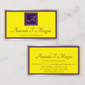 Monogram Event Plane Gold Frame Lila gelb Visitenkarte (Vorne/Hinten)