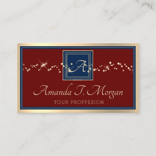 Monogram Event Planer Golden Frame Burgundy Blue Visitenkarte (Vorderseite)