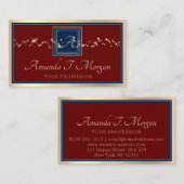 Monogram Event Planer Golden Frame Burgundy Blue Visitenkarte (Vorne/Hinten)