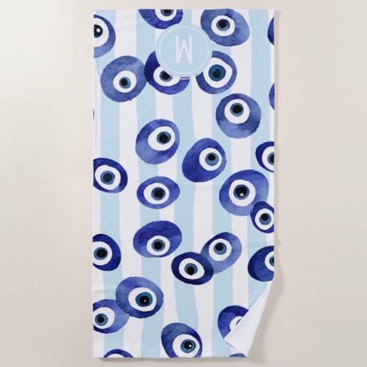 Monogram Evil Eye Nazar Trendy Holiday Beach Handt Strandtuch (Vorderseite)