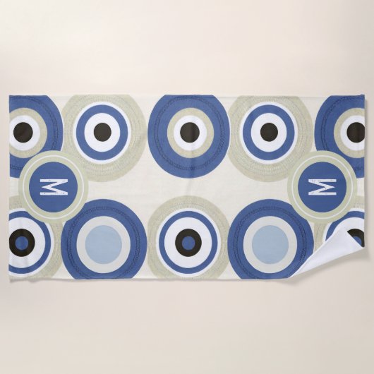 Monogram Evil Eye Retro Modern Beach Handtuch (Vorderseite)